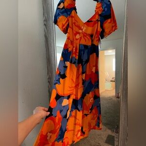 Vibrant Orange and Blue Floral Dress